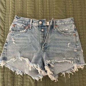 Agolde Blue Distressed Jean Shorts High-Waisted